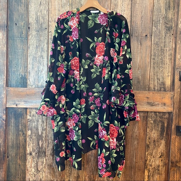 Susan Graver Other - Susan Graver, 3X, Sheer, Black, Floral, Kimono